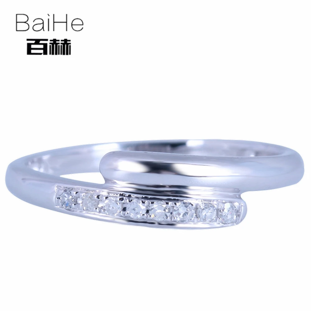 BAIHE Solid 14K белое золото 0.12CT H/SI круглый натуральный бриллиант свадебные женские