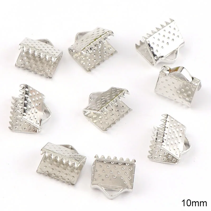 White K 10 мм Обжимные бусины, застежки, концевые колпачки для шнура, лента, кожаный зажим, складной DIY, ожерелье, браслет, соединители фурнитура для украшений - Цвет: White K