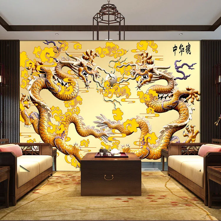 

Custom 3D Golden Dragon Photo wallpaper Luxury Wallpaper Wall Murals Bedroom Sofa TV backdrop wall Room decor Wood carving art