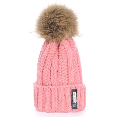 Pink hat Теплая вязаная зимняя женская шапка для девочек, шерстяные шапочки Skullies с буквой B, бархатная шапка, шапка-маска, Женская Балаклава, шарф, шапка - Цвет: Pink hat