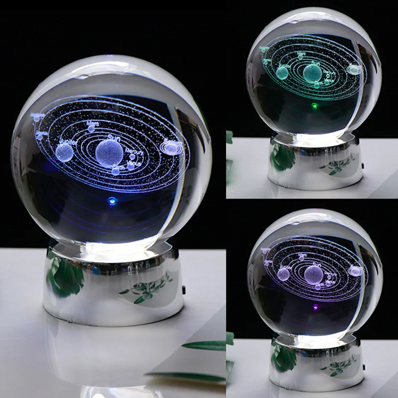Новинка, 6 см, 3D солнечная система, глобус, хрустальный шар, светодиодный светильник, базовая модель, сфера, стеклянный шар для домашнего декора, подарок