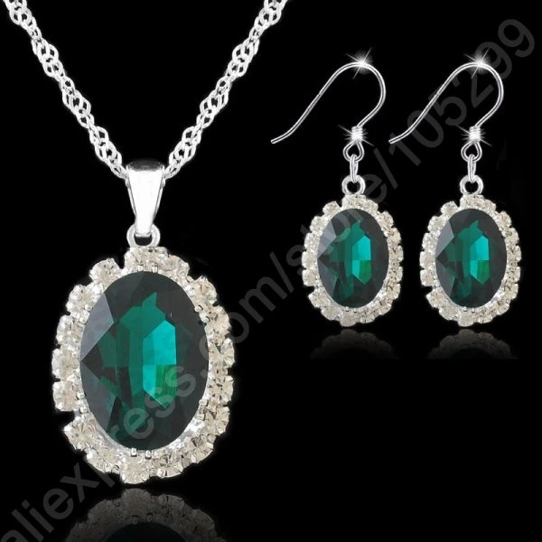 

New Real Pure Fine 925 Sterling Silver Jewelry Sets Austrian Crystal Water Drop Pendant Necklaces Hook Earrings
