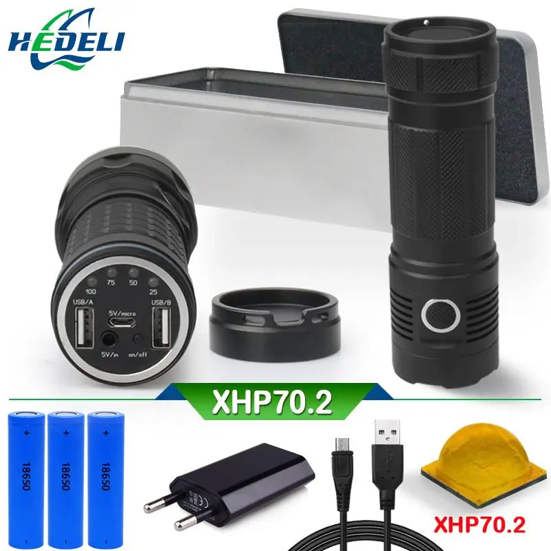 CREE XLamp xhp70.2 самый мощный фонарик светодиодный USB xhp70 xhp50 18650 перезаряжаемый