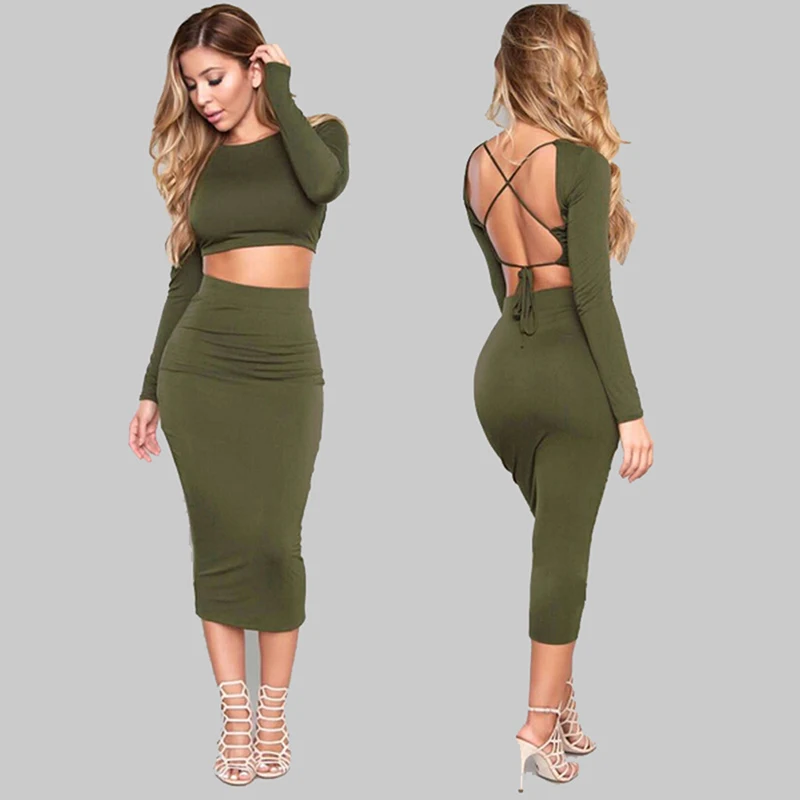 2 шт./компл. вечерние мини юбка спинки Lace up Crop Top и облегающая сексуальный повязку с