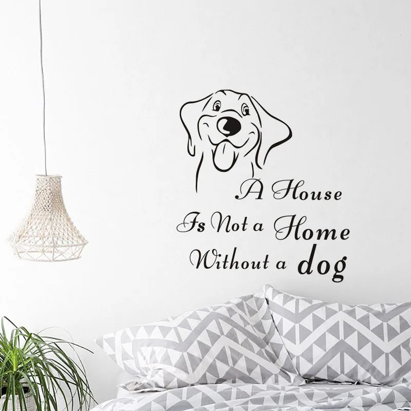 DCTOP Дом Не Без Собаки Цитата Стикер Стены для Гостиной Милая Собака Винила