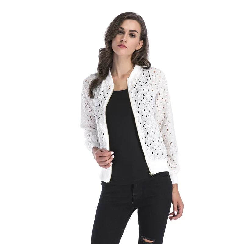 

2018 new long sleeved jackets female 2018 autumn dress lace hollow out smock coats and jackets women casaco feminino