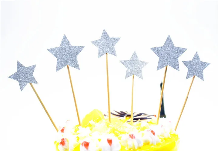 

6pcs/lot Multi Colors Mini Stars Cake Flag Topper Single Stick Flags For Wedding Birthday Party Cake Baking Decor Supplies