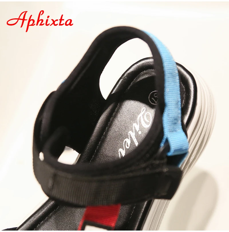Aphixta/5,5 см; сандалии на платформе и танкетке; парусиновые сандалии на каблуке; женская обувь на липучке; летняя пляжная обувь на толстой подошве; chaussures femme
