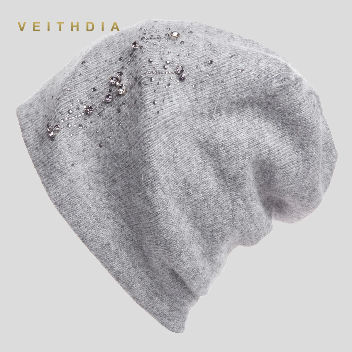 Женские кашемировые шапки VEITHDIA повседневные двухслойные вязаные с кристаллами