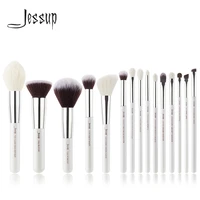 jessup pearl white silver professional makeup brushes set make up brush tools kit foundation stippling natural synthetic hair