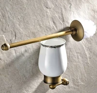 wall mounted vintage retro antique brass bathroom toilet brush holder set bathroom accessory single ceramic cup mba422