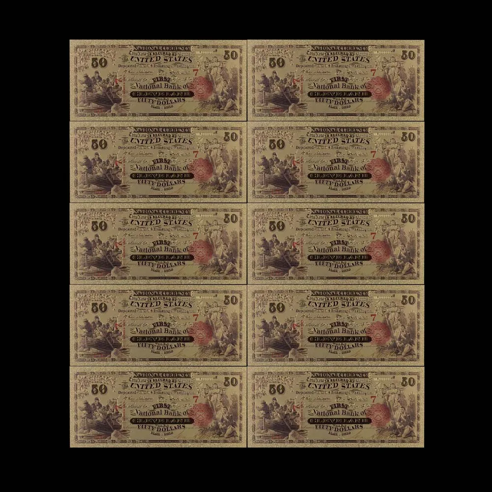 10PCS/SET Unique American Gold Foil 50 Dollar 1975 Banknote Fake Money Art Crafts Highly Collection Craft Supplies | Дом и сад