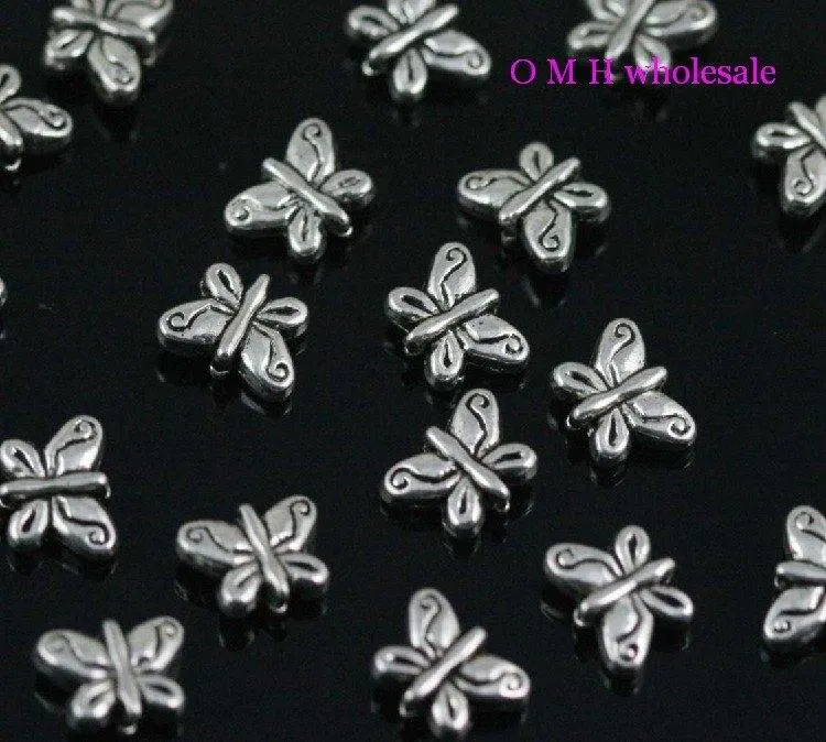 

OMH wholesale Free ship 20pcs tibetan silver butterfly spacer beads Jewelry metal beads 10X8X4MM ZL172