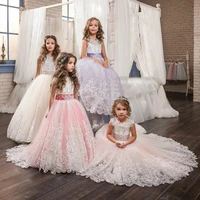 romantic lace puffy lace bow flower girl dress new for weddings tulle ball gown flower girl party communion dress pageant gown