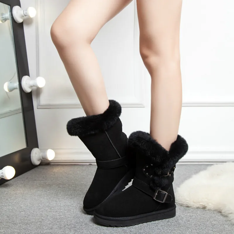 Snow Boots Brand Women Winter Warm Genuine Leather Shoes Real Fur Plush Fashion Buckle Casual High Quality | Обувь