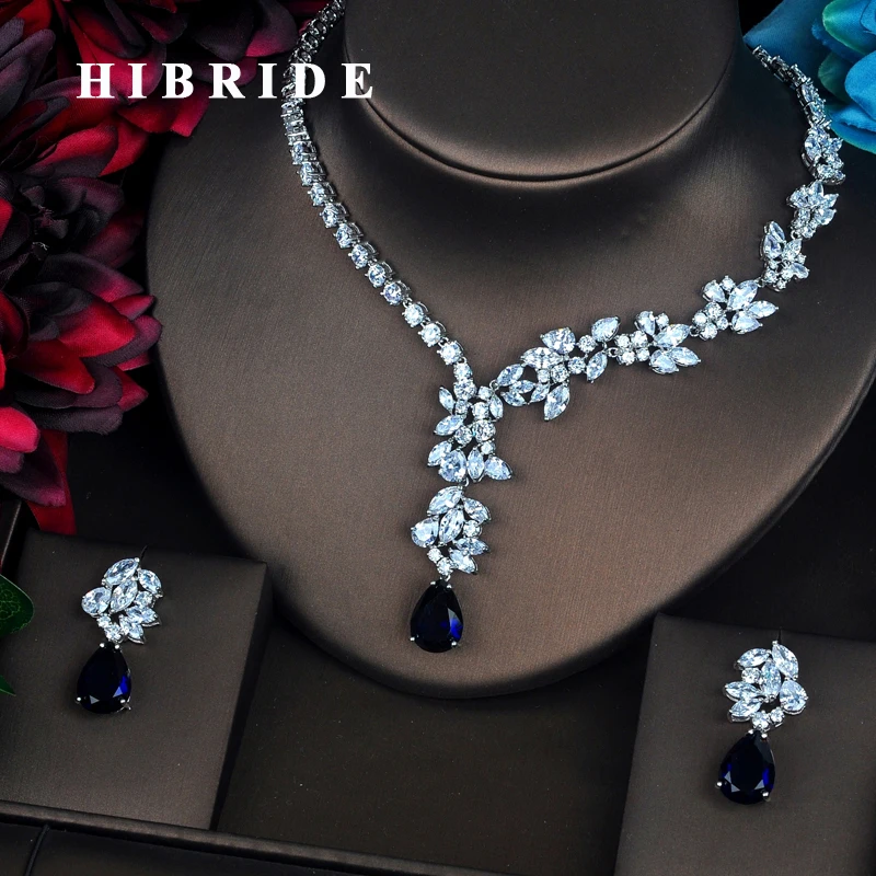 

HIBRIDE Beautiful Design Full Cubic Zirconia Women Bride Jewelry Sets Blue Earring Set Wedding Accessories Gifts bijoux N-431