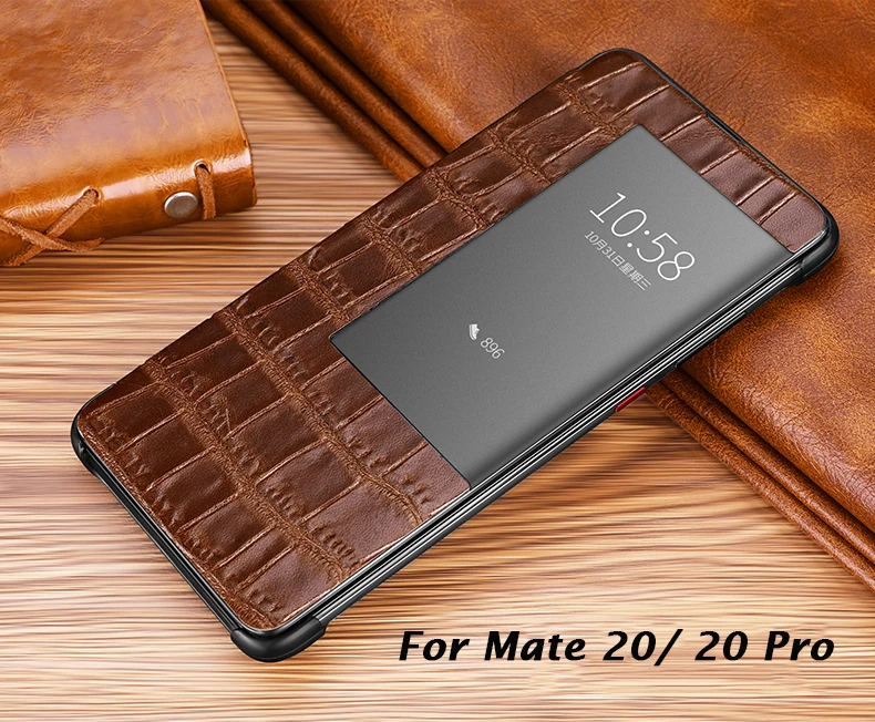 Умный флип-чехол с функцией автоматического сна для huawei mate 20/20 Pro/20 Lite, роскошный чехол из натуральной кожи с крокодиловым узором