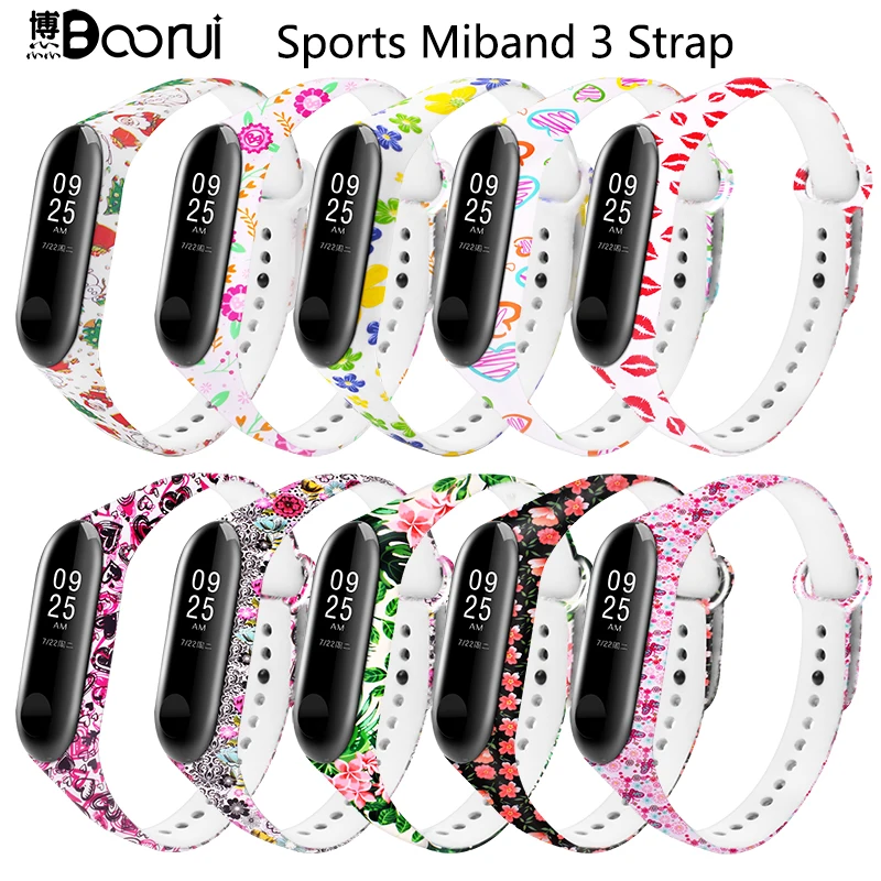 BOORUI Mi band 3 силиконовый ремешок с разнообразным цветочным принтом pulsera miband correa