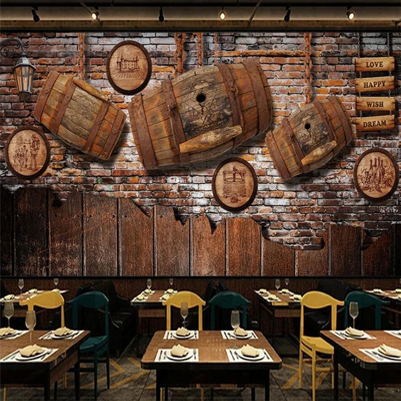 wellyu Retro nostalgia wine wood bar ktv tooling wall custom large mural wallpaper papel de parede para quarto | Обустройство дома