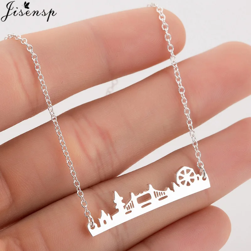 bridge necklace Jisensp, нержавеющая сталь, олень, кролик, подвеска, Женское Ожерелье, бохо, ювелирное изделие, милая звезда, луна, цепочка, ожерелье s Collier Femme, опт - Окраска металла: bridge necklace