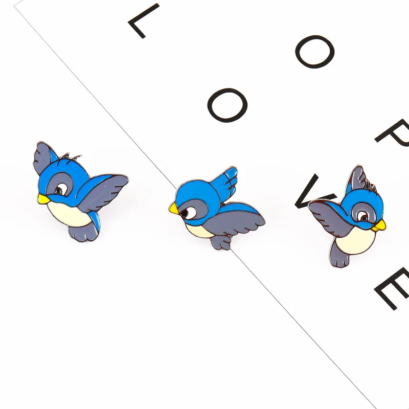 3 шт./компл. набор брошек с булавками твердая эмаль синяя брошь птицами куртка