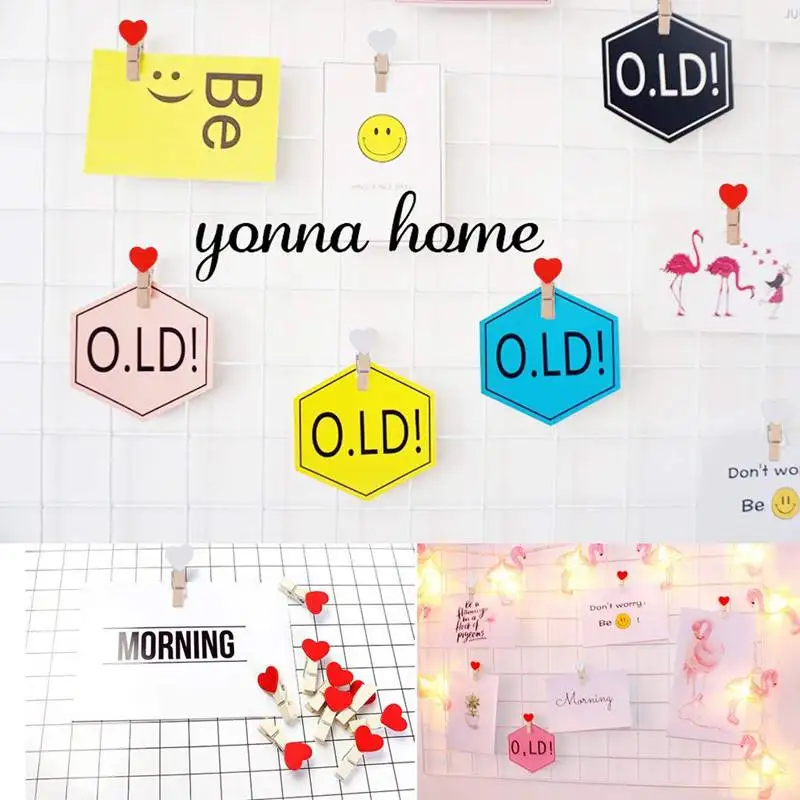 100 шт. Мини Деревянные застежки сердце (белый + красный) зажимы деревянные