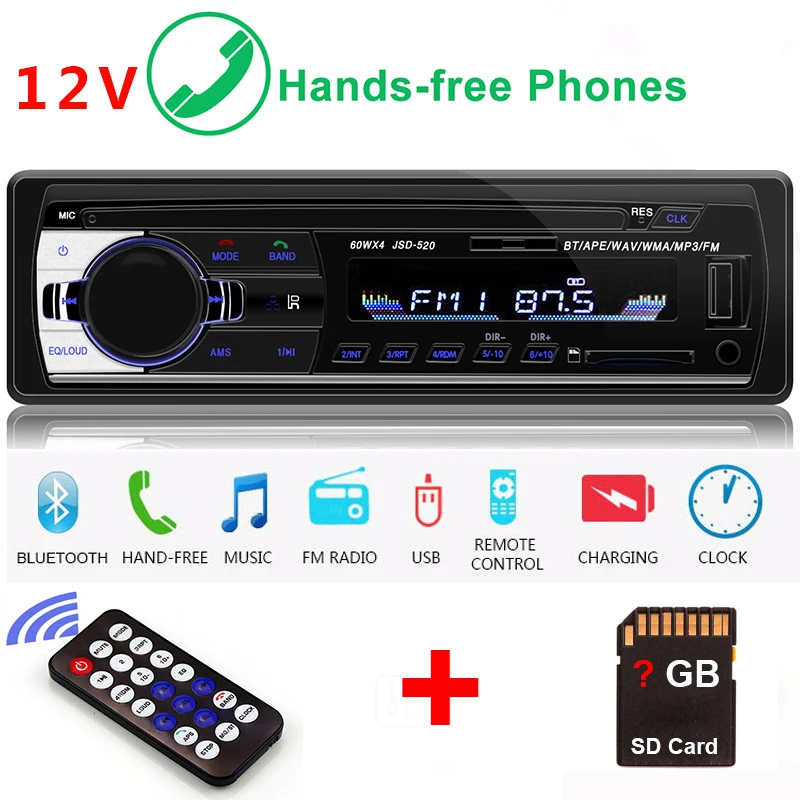 Авторадио Bluetooth Coche радио 1din стерео SD MP3 плеер 12 В AUX USB 1 Din для аудио Carro Samochodowe Automotivo