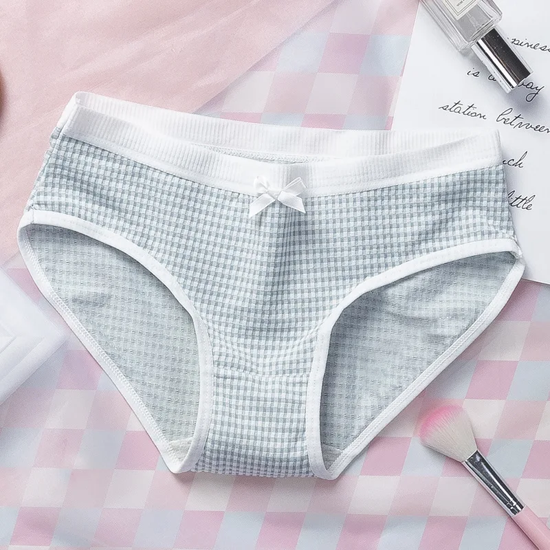 Panties cotton kawaii Sexy Plaid Candy colors Cute Women's panties 2019 spring summer new products Japanese Breathable Briefs | Женская