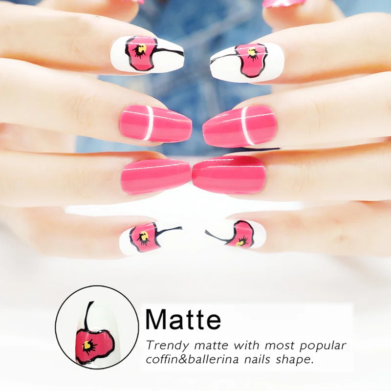 Искусственные ногти 24 шт./компл. накладные с полным покрытием Красного цветка