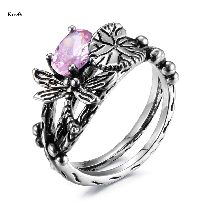Vintage Women Sliver Plated Ring Dragonfly Purple Crystal Retro New Fashion Anniversary Gifts Jewelry | Украшения и аксессуары