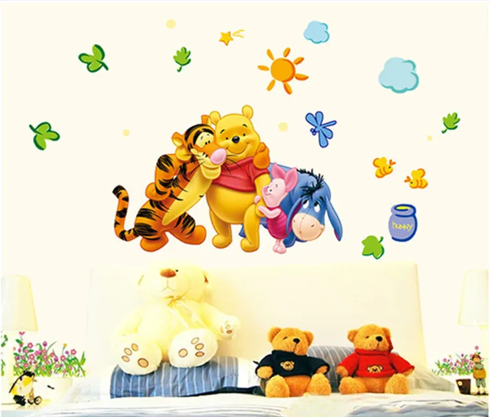 Маленький Медведь Дерево животные мультфильм наклейки на стену для детской