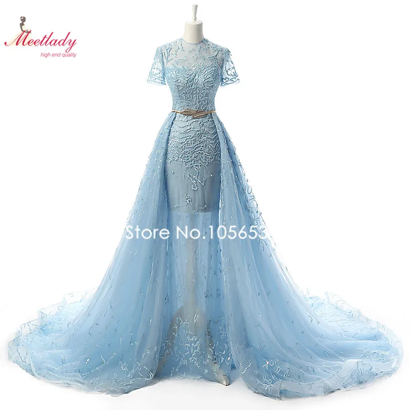 Роскошные Русалка Вышивка Вечернее Платье Длинные 2018 Реальные Короткие Рукава