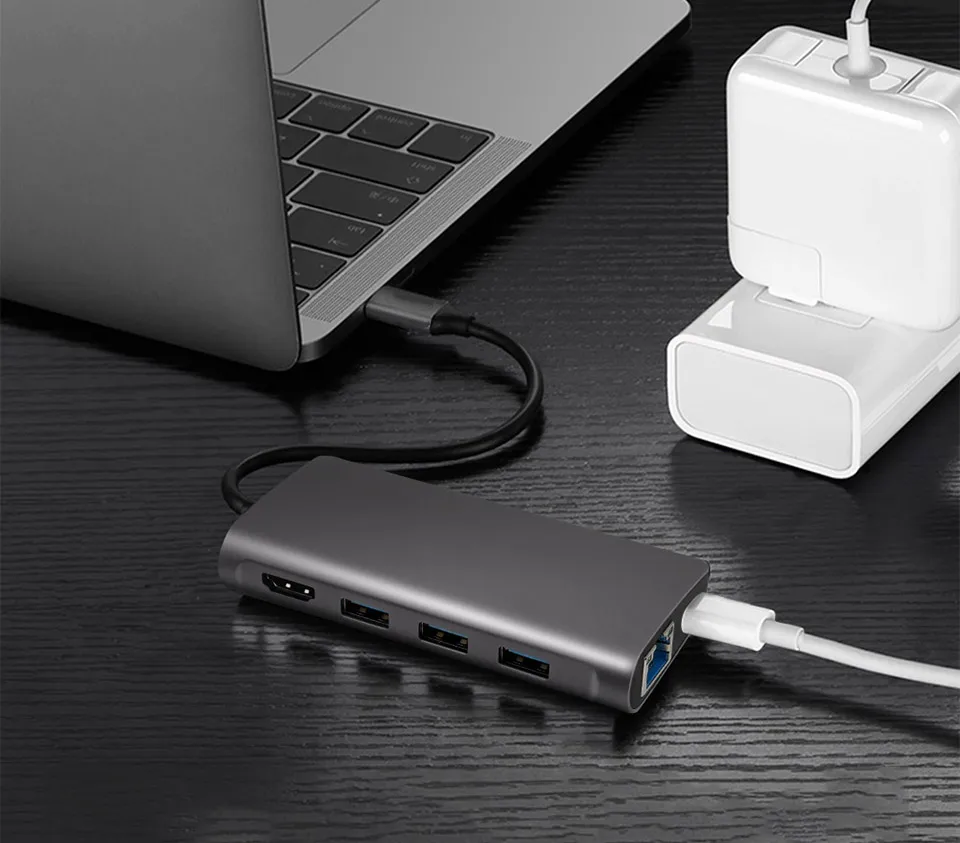 USB-C концентратор USB C к HDMI 4K RJ45 PD 3,0 Micro SD/TF кард-ридер адаптер type C USB 3,0 концентратор для MacBook/MacBook Pro Windows type-C