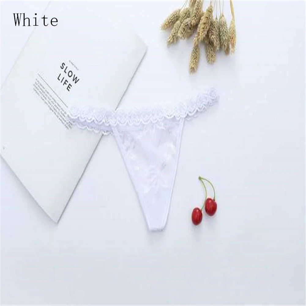 white G-String Прозрачные кружевные стринги с низкой талией, с жемчугом, с Т-образной спинкой, стринги для женщин, Сексуальное цветочное белье, нижнее белье, трусики, полые трусики на каждый день - Цвет: white G-String