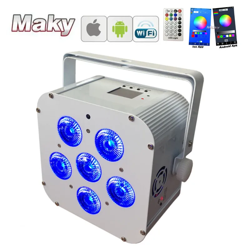 8XLOT with fly case single color 20hours 6 pcs * 18w rgbwa uv 6in1 Wireless dmx uplight Battery Powered led stage wash lights | Лампы и