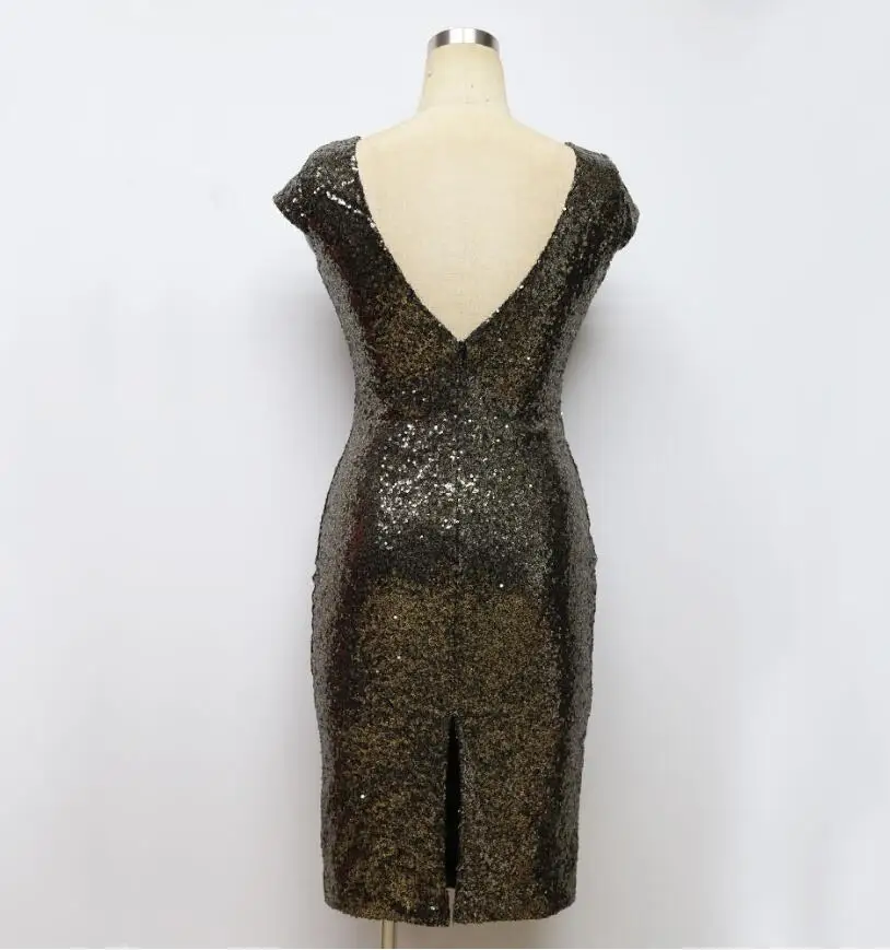 Клубное летнее платье с глубоким v-образным вырезом и блестками круглым без