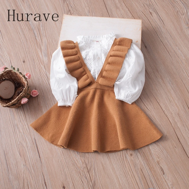 Hurave/осень 2019 г. платье для девочек Одежда вязаный свитер robe fille красивая одежда