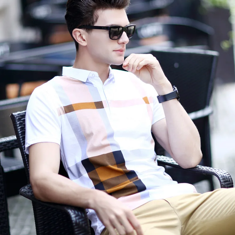 

2018 mens polo shirt short sleeve Tough plus Size shirt Plaid Polo Shirts