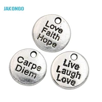 antique silver plated live laugh love hope faith charms pendants for jewelry making diy handmade craft 12x12mm
