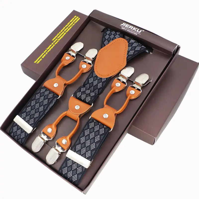 

Fashion Men's Suspenders 6 Clips leather Braces Trousers Suspensorio Pants Strap Adjustable elastic ligas Tirantes Belt Strap