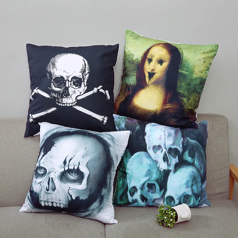 

45*45cm Gothic Style Skull Cushions Linen Cushion Cover for Sofa Dark Horror Undead Throw Pillow For Living Room Bed Room