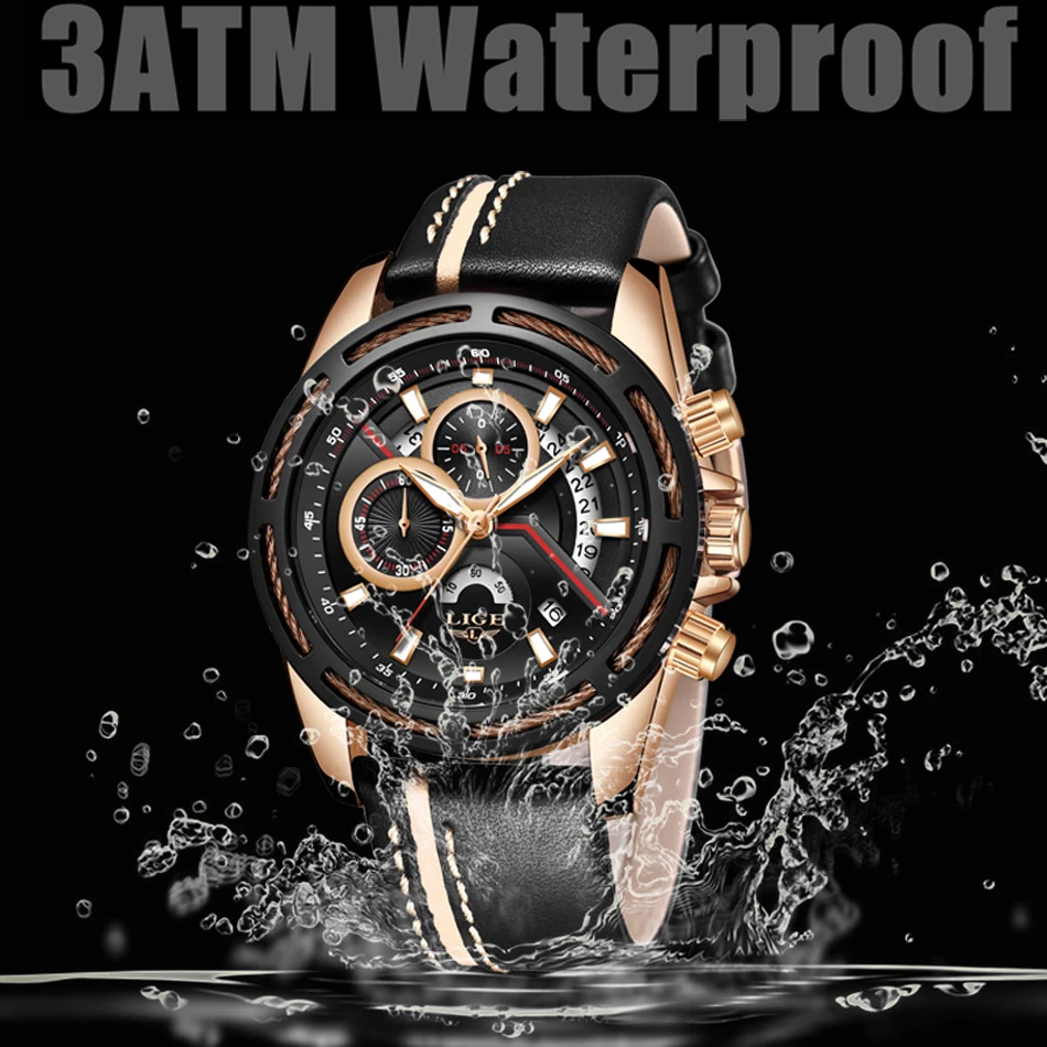 Relojes Hombre LIGE, мужские спортивные часы, хронограф, кожаный ремешок, кварцевые армейские военные часы, часы для мужчин, лучший бренд, Роскошные мужские часы
