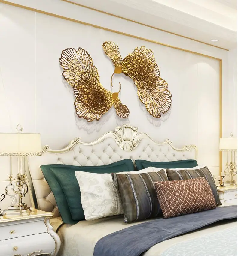European Wrought Iron Butterfly Flower Wall Hanging Hotel Porch Wall Mural Decoration Livingroom Model Room Wall Sticker Crafts