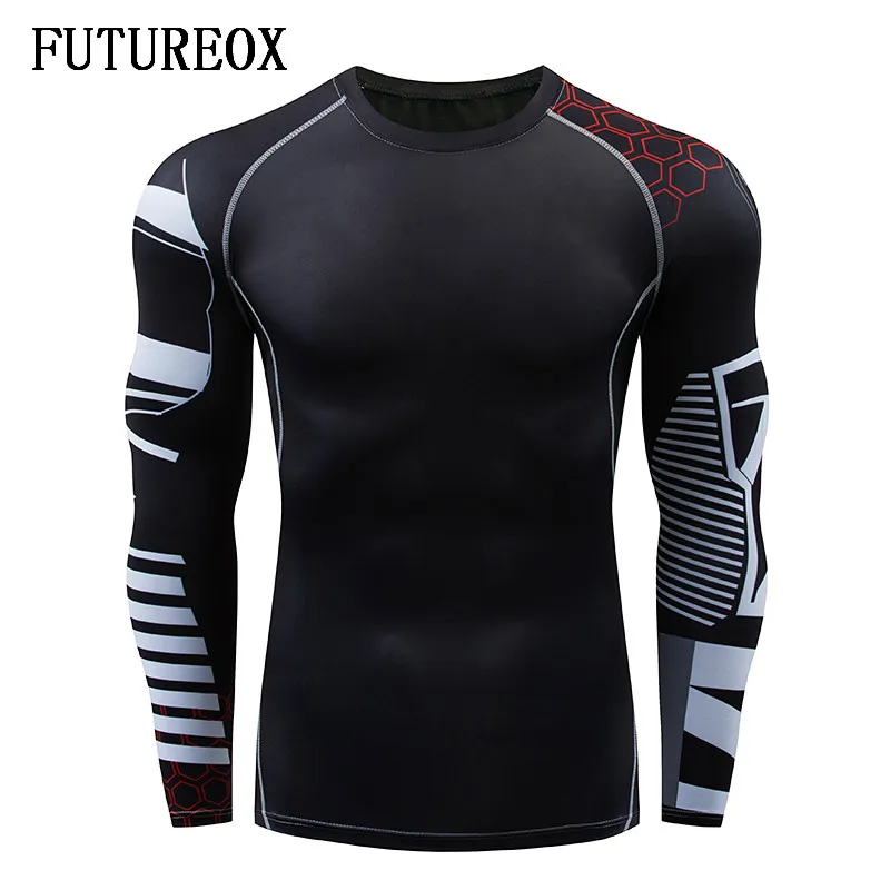 Compression Shirt FUTUREOX Personality 3D Printed Flower Arm Long Sleeve Set Fitness MMA Quick-drying Top Equipment | Мужская одежда