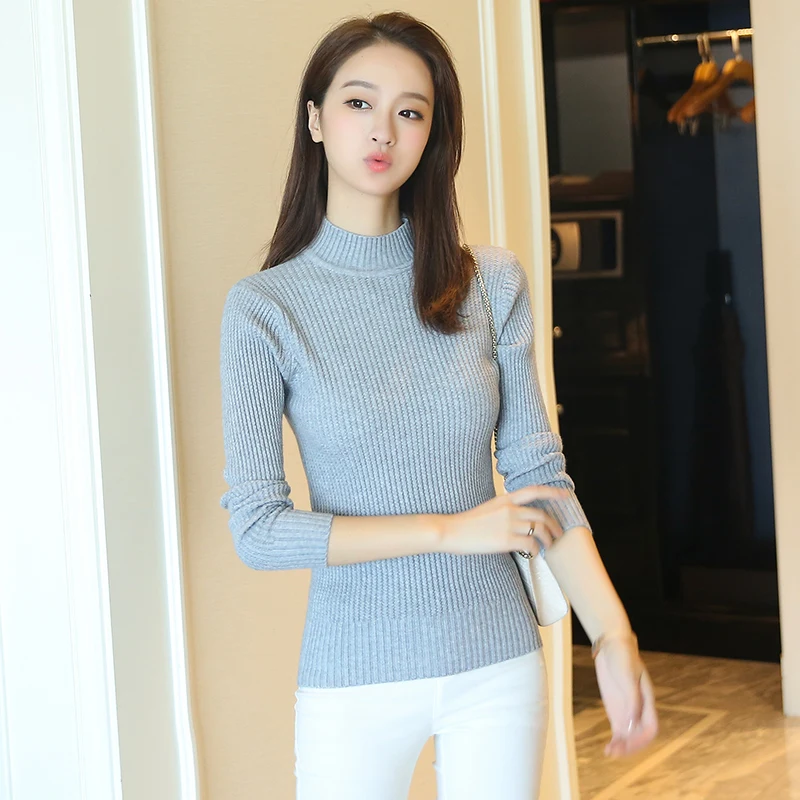 2021 Promotion Real Half Winter Female High Necked Sweater Sleeve Head All-match Slim Shirt Sleeved In A Warm Lady Temperament | Женская