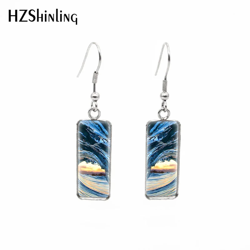 Новинка 2019, большие волнистые прямоугольные серьги Love Ocean Fish Hook, красивые украшения, серьги стеклянные купольные украшения