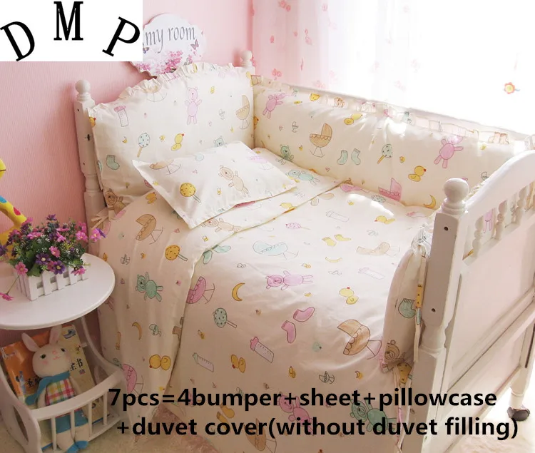

kit berço 6/7pcs Baby Bedding Set 100% Cotton Baby Cot Bedclothes ropa cuna Crib Cot Set , 120*60/120*70cm