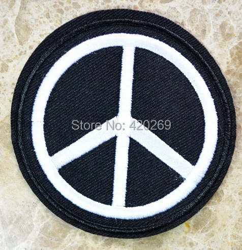 

120x White Punk Peace sign hippie retro Iron On Patches, sew on patch,Appliques, Made of Cloth,100% Guaranteed Quality