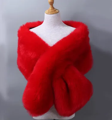 Красный JaneVini/модные коричневые свадебные искусственные меховые шали и накидки для свадебной вечеринки, женские зимние теплые пальто, болеро, палантины Veste Femme - Цвет: Красный