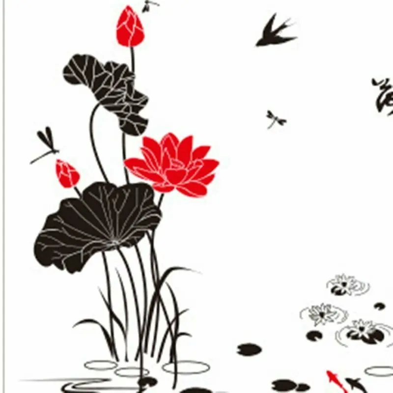 Китайский стиль красный цветок сливы цветы лотоса пейзаж настенные наклейки для